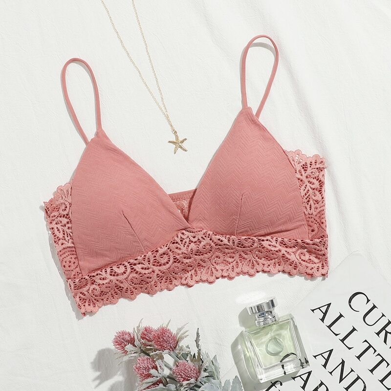

Contrast Lace Triangle Bralette, Dusty pink