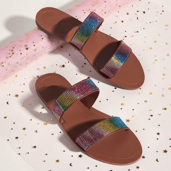 

Gradient Rhinestone Detail Slide Sandals, Bright