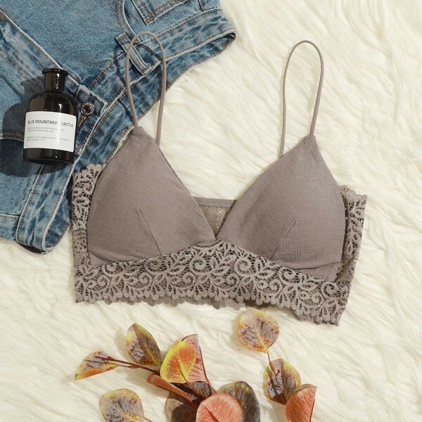 

Contrast Lace Triangle Bralette, Mocha brown