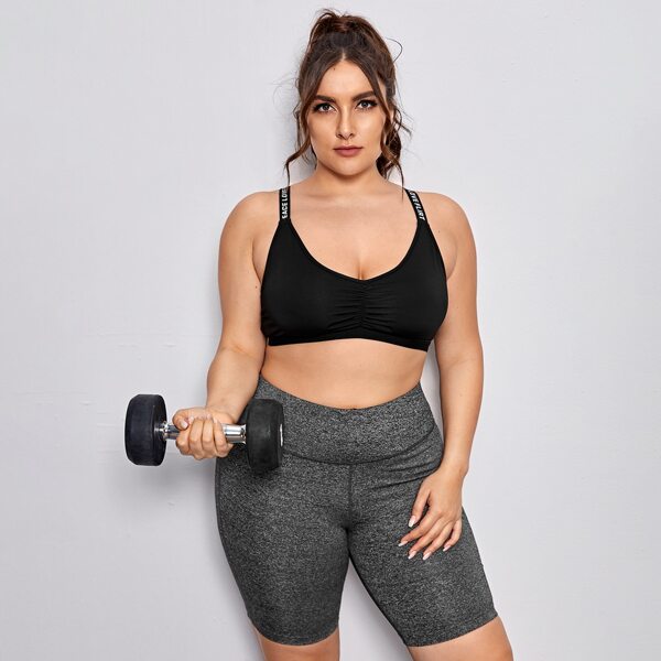 

Plus Letter Tape Ruched Bralette, Black