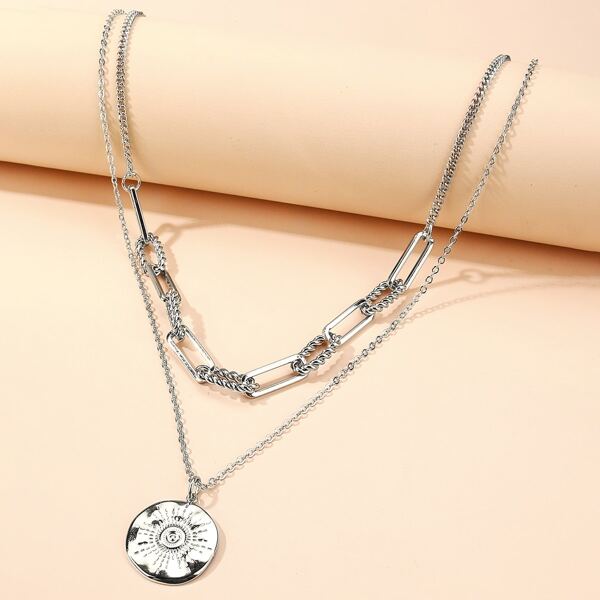 

Round Charm Layered Necklace, Silver