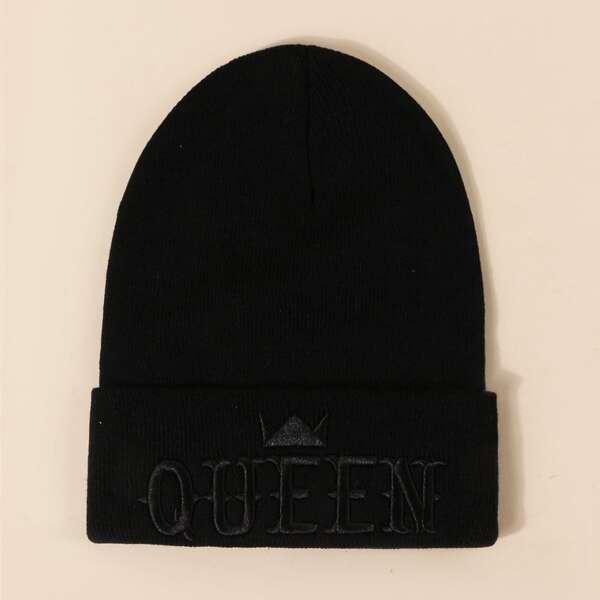 

Letter Embroidered Beanie, Black