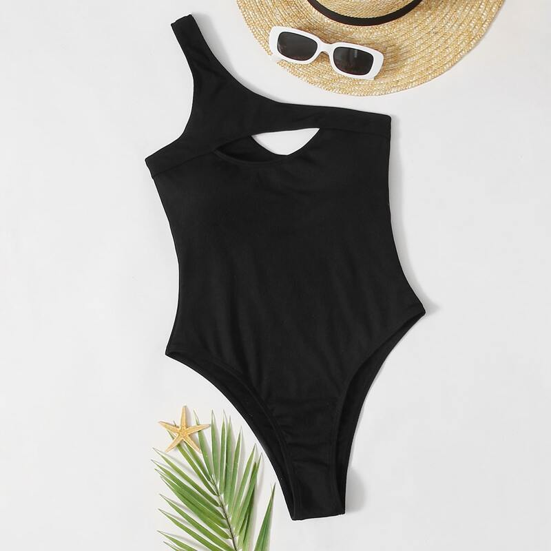 

Cut-out One Shoulder One Piece Swimsuit, Black