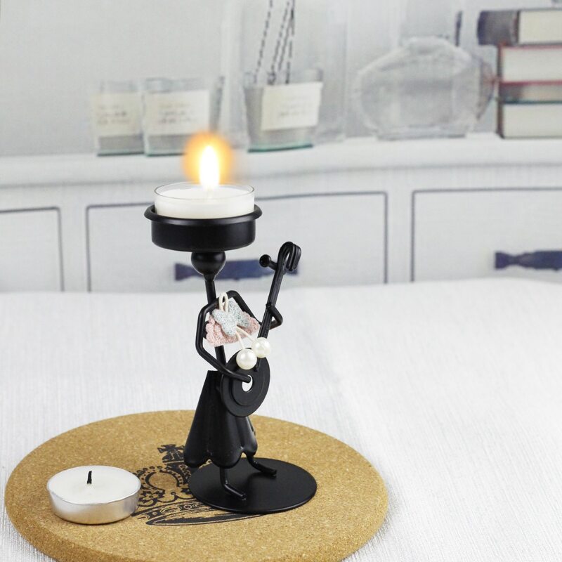 

1pc Iron Figure Design Candle Holder, Black