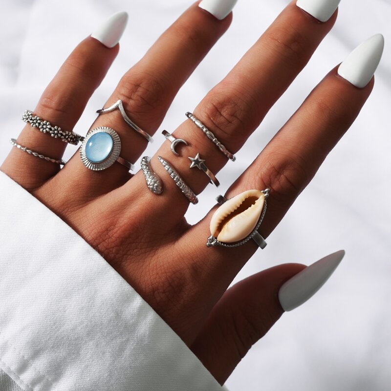 

8pcs Shell Decor Ring, Silver