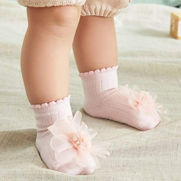 

Baby Flower Decor Socks, Baby pink