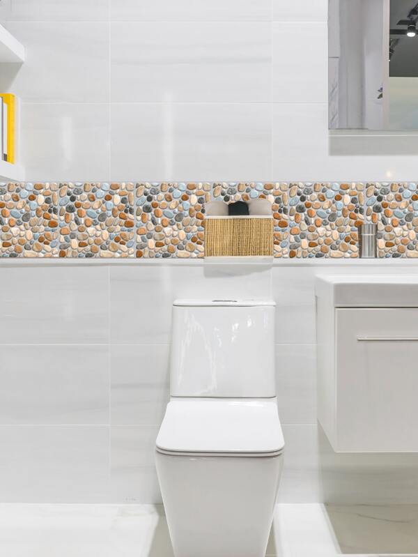 6sheets PVC Tile Sticker, Daily Cobblestone Pattern Non Slip Oil Resistant Wall Tile Sticker For Bathroom, Renovation Stickers Peel Wall Panels, Wall Paper, Wallpapers, Spring Decoration Items Refresh Your Home, Rama Decoration Stickers Gifts Birthday Graduation