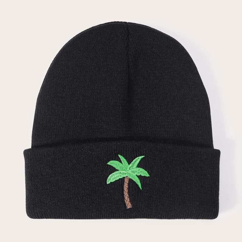 

Guys Plant Embroidery Beanie, Black