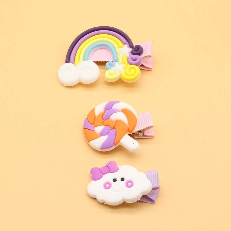 

3pcs Rainbow & Cloud Hair Clip, Multicolor