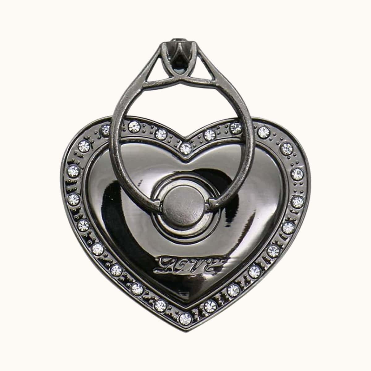 

Rhinestone Decor Heart Shaped Phone Ring, Black
