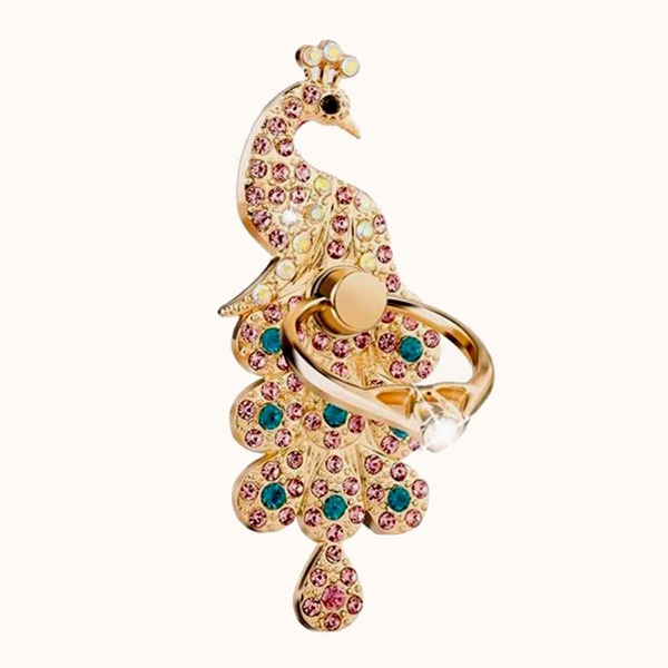 

Rhinestone Decor Peacock Shaped Phone Ring, Blue