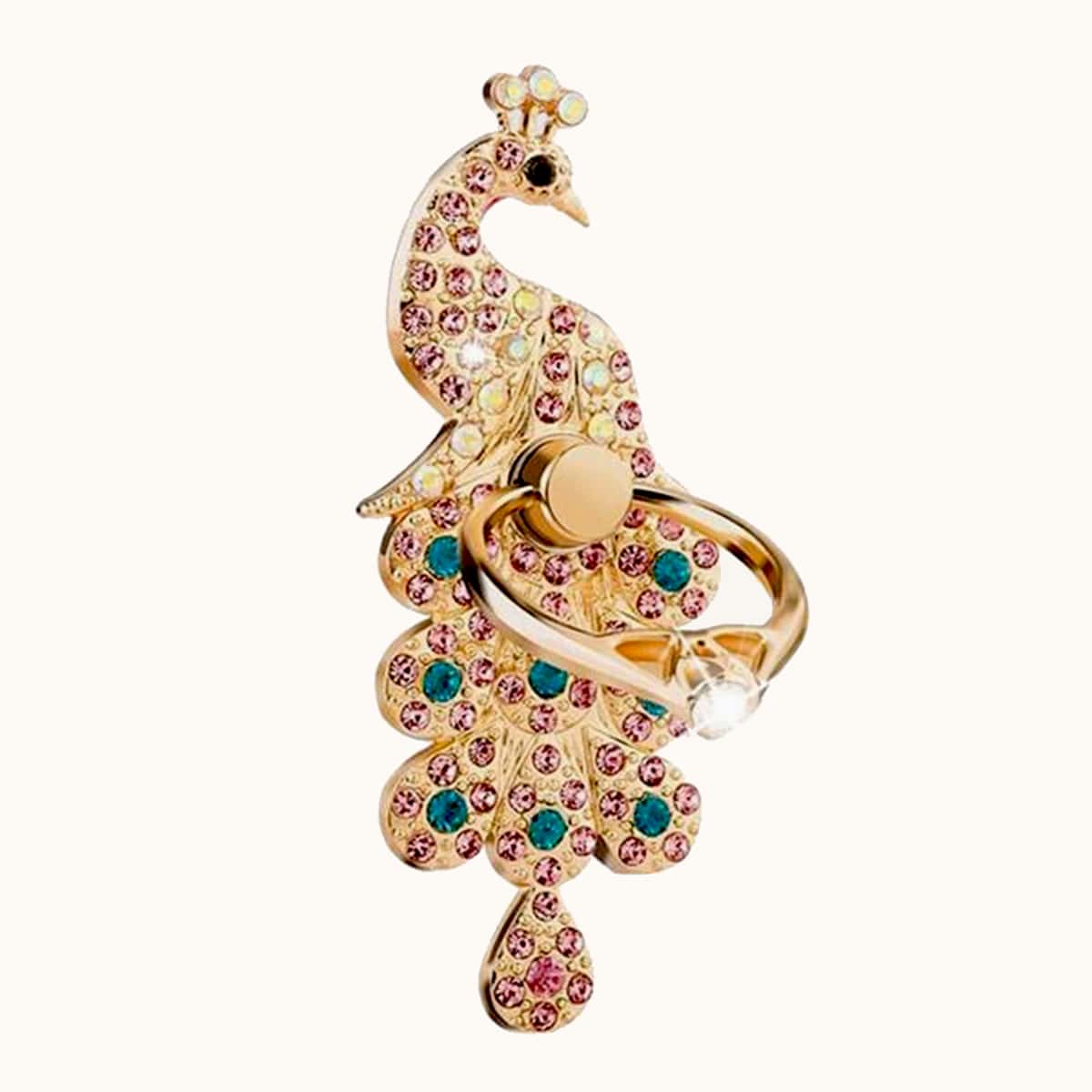 

Rhinestone Decor Peacock Shaped Phone Ring, Blue
