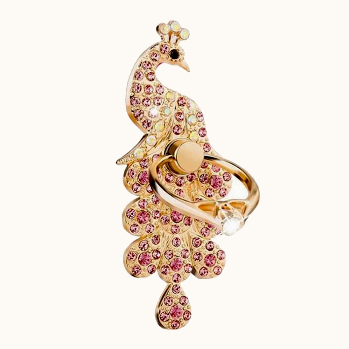 

Rhinestone Decor Peacock Shaped Phone Ring, Pink