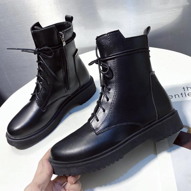 

Lace-up Front Combat Boots, Black