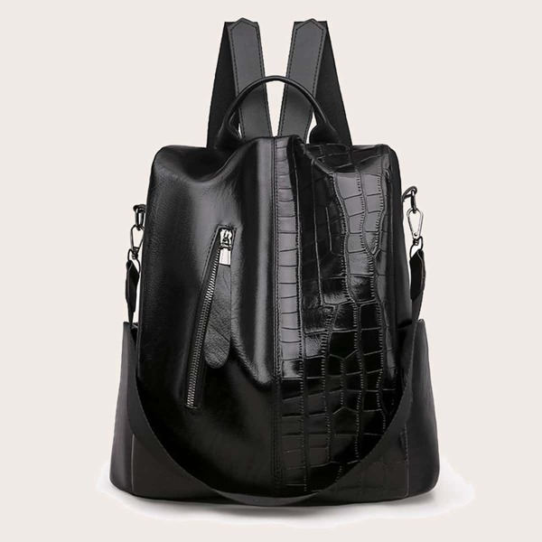

Croc Embossed Backpack, Black