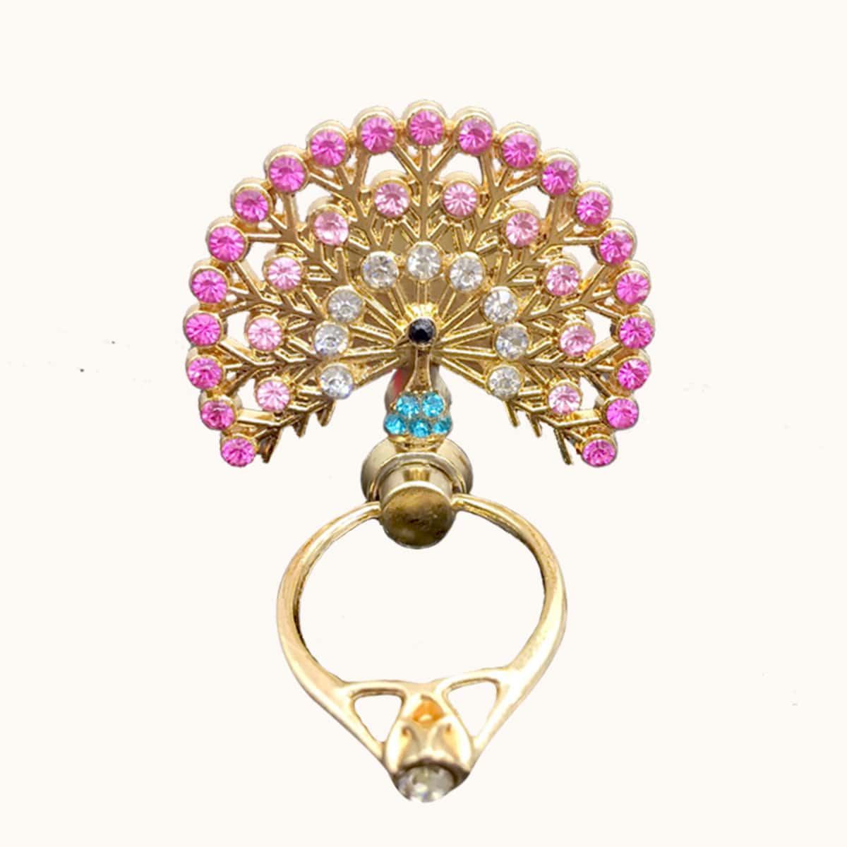 

Rhinestone Decor Peacock Shaped Phone Ring, Pink