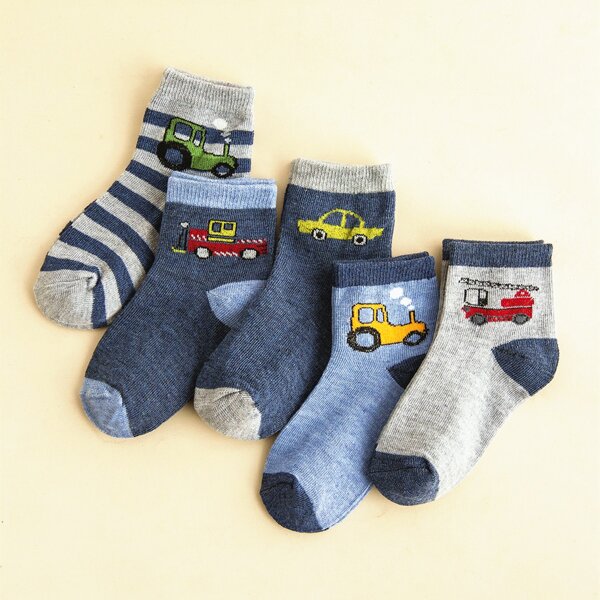 

5pairs Toddler Boys Cartoon Graphic Socks, Multicolor