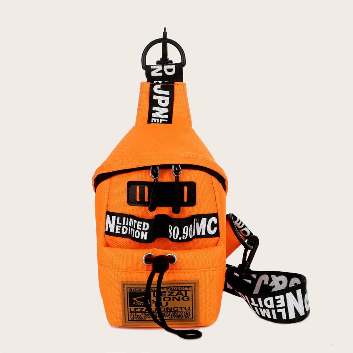 

Drawstring Decor Letter Graphic Sling Bag, Orange