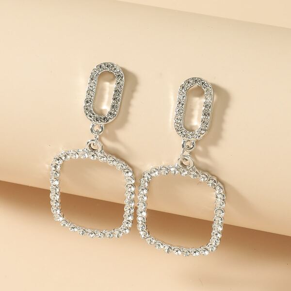 

Rhinestone Geo Drop Earrings, Silver