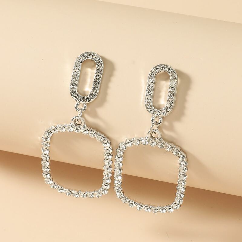 

Rhinestone Geo Drop Earrings, Silver