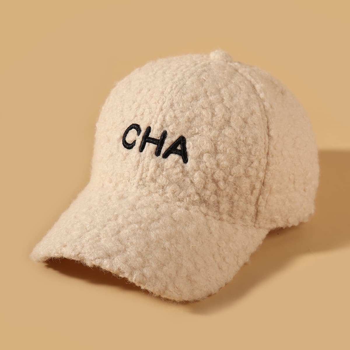 

Letter Embroidered Fluffy Baseball Cap, White