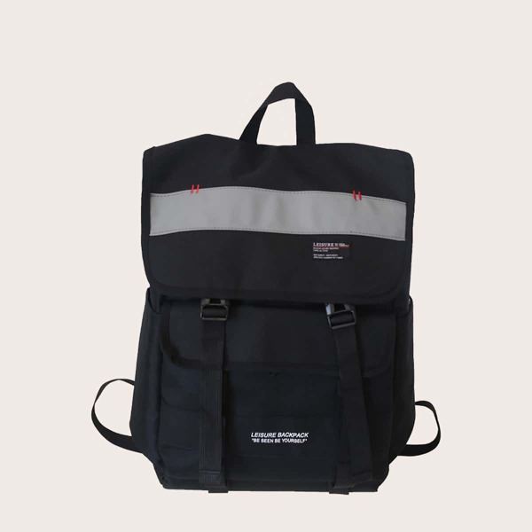 

Men Letter Graphic Flap Backpack, Black