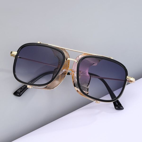 

Men Hollow Out Metal Decor Sunglasses, Gold