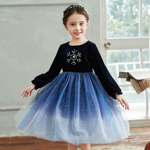 

Toddler Girls Contrast Mesh Rhinestone Bodice Gown Dress, Multicolor