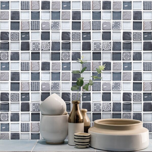 

6sheets Graphic Print Tile Sticker, Multicolor