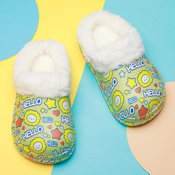 

Toddler Girls Cartoon Graphic Fluffy Slippers, Green