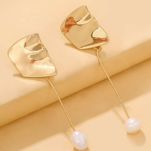 

Irregular Geo Decor Faux Pearl Drop Earrings, Gold