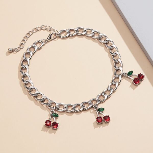 

Rhinestone Fruit Decor Anklet, Silver