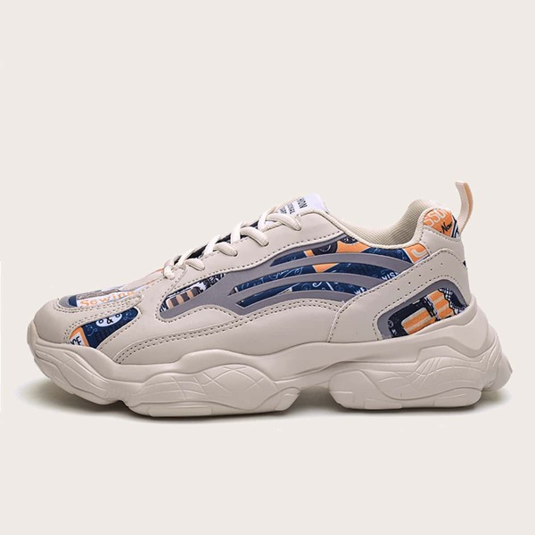 

Men Lace-up Front Colorblock Chunky Sneakers, Beige