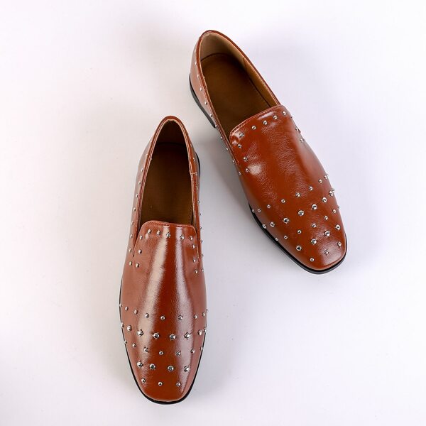 

Square Toe Studded Decor Loafers, Brown