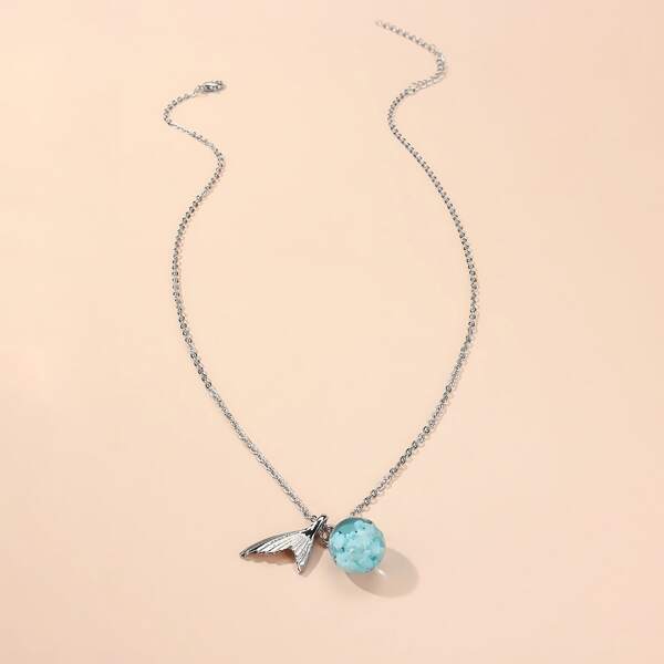 

Fish Tail Charm Necklace, Silver