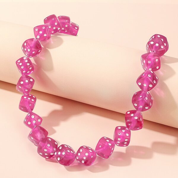 

Dice Beaded Necklace, Hot pink