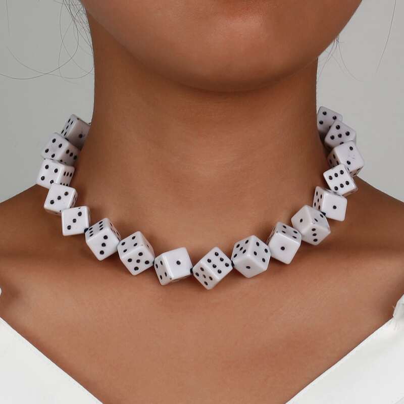 

Dice Beaded Necklace, White