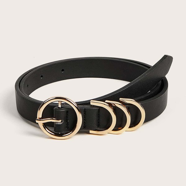

Metal Ring Buckle Belt, Black