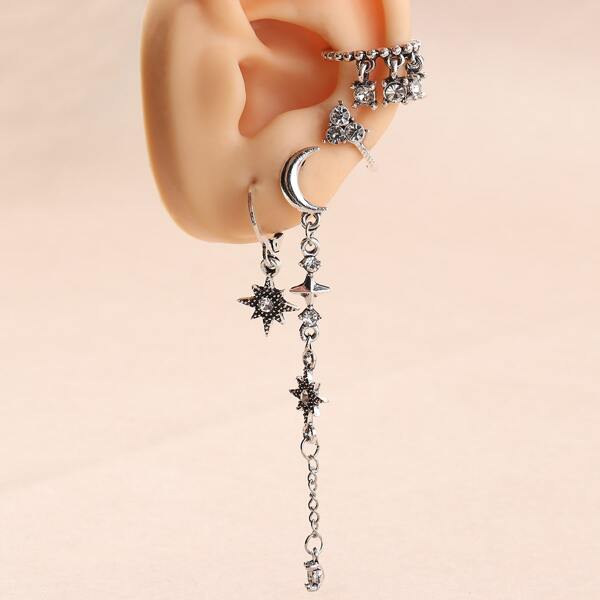 

2pairs Rhinestone Decor Earrings, Silver