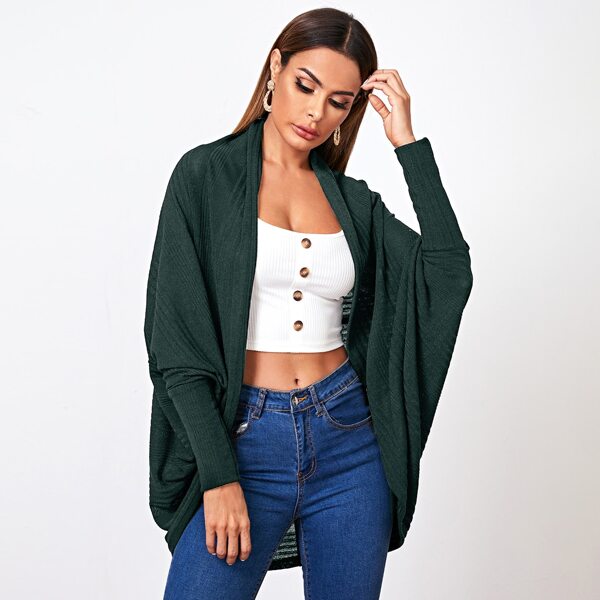 

Open Front Batwing Sleeve Coat, Dark green