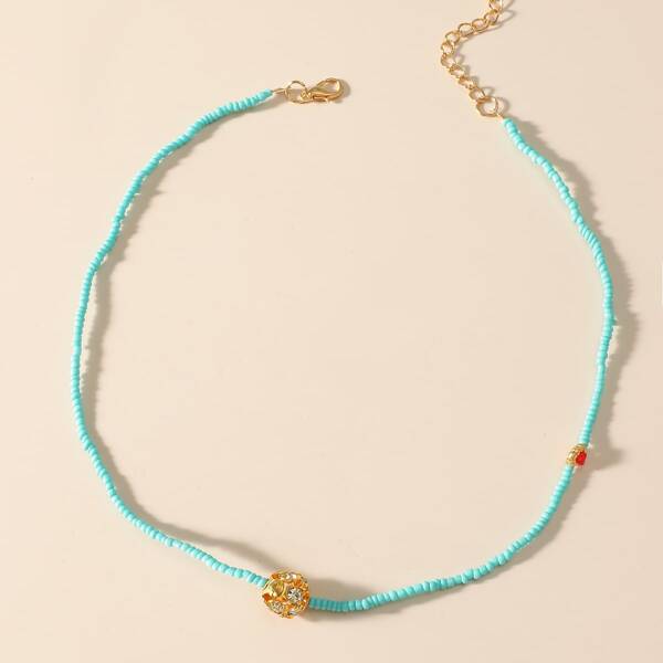 

Girls Rhinestone Ball Detail Beaded Necklace, Blue
