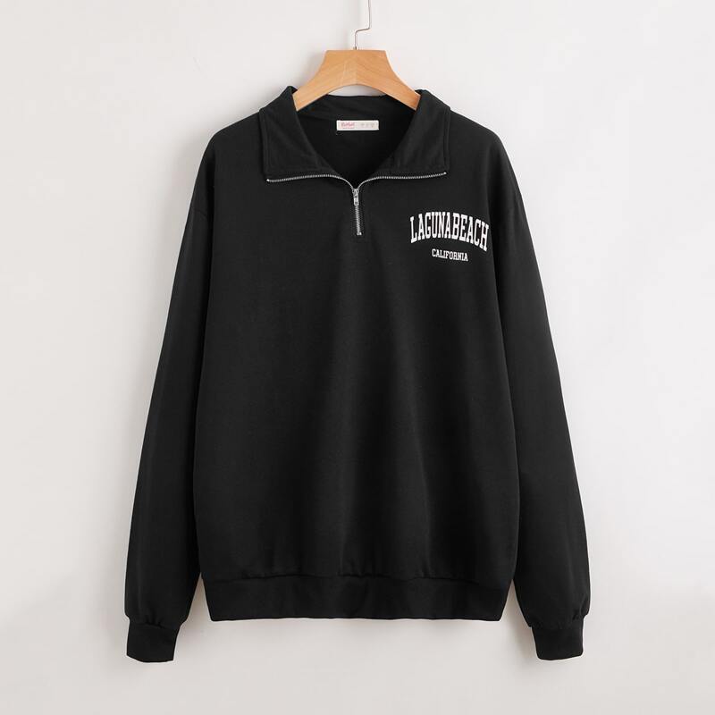 

Letter Half Zip Sweatshirt, Black