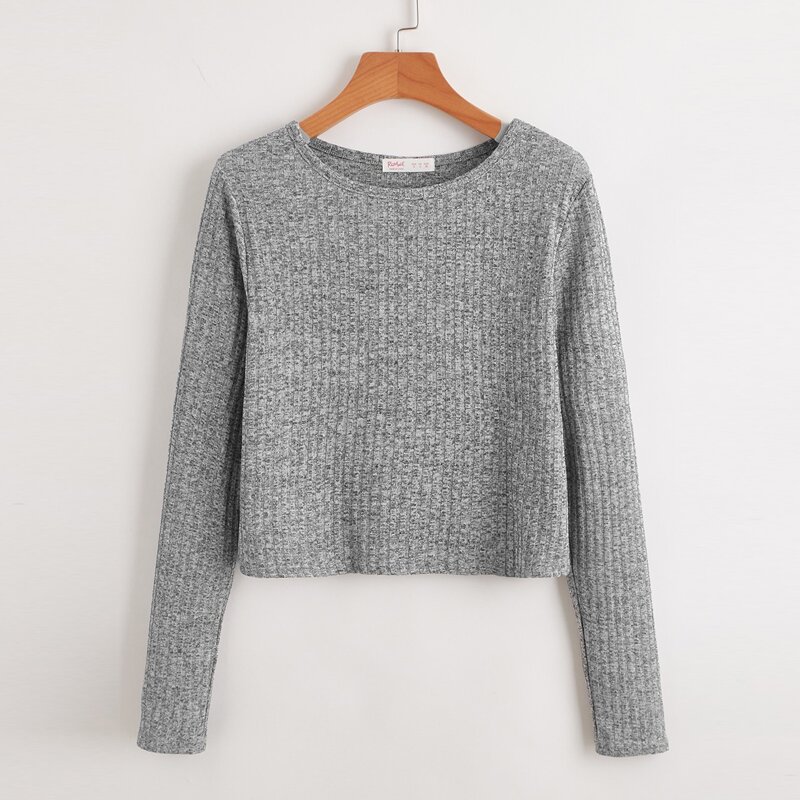 

Solid Ribbed Crop Tee, Grey