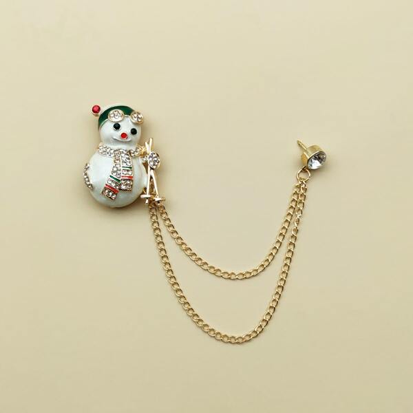 

Rhinestone Decor Christmas Snowman Design Brooch, White
