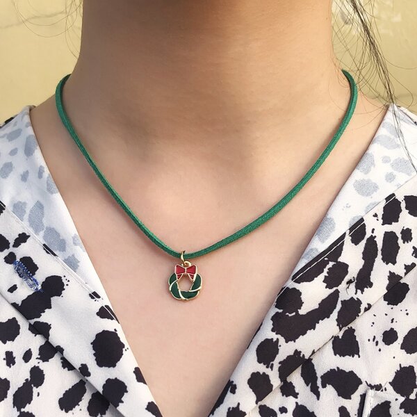 

Christmas Bow Knot Charm Necklace, Green