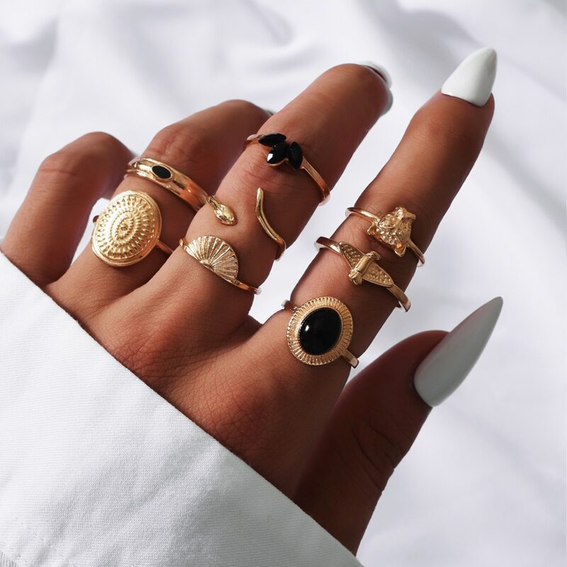 

8pcs Rhinestone Decor Ring, Gold