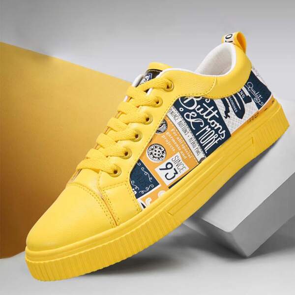

Men Letter Graphic Lace-up Front Skate Shoes, Yellow