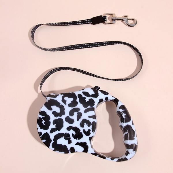 

Leopard Retractable Dog Leash, Black and white
