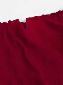 SHEIN Essnce Plus V-bar Off Shoulder Lettuce Edge Dress - Burgundy - View 5