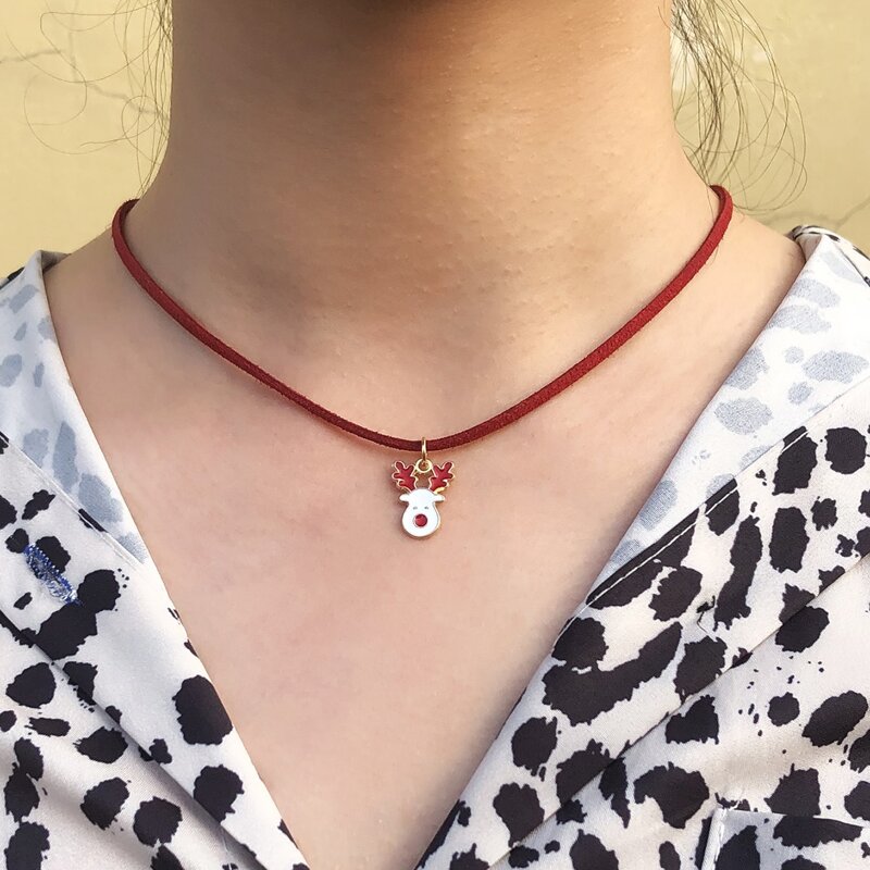 

Christmas Deer Charm Necklace, Red
